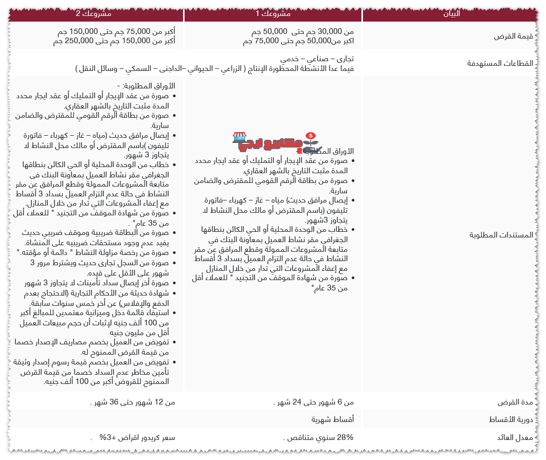 قروض بنك مصر للمشروعات الصغيرة