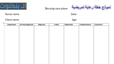 نموذج خطة رعاية تمريضية